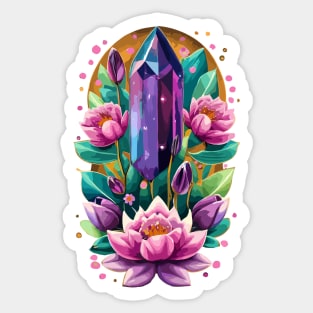 Lotus Flower and Purple Amethyst Crystal Spirituality Sticker